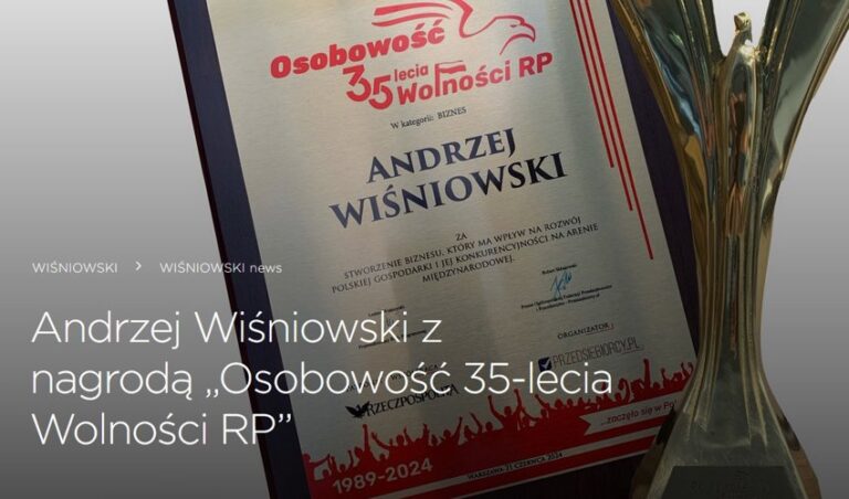 Andrzej Wiśniowski z nagrodą „Osobowość 35-lecia Wolności RP”