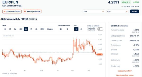 Złoty silny. Euro odzyskuje pozycję po spadkach z okresu wojny. 4